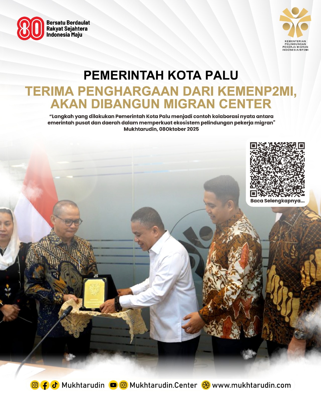 Pemerintah Kota Palu Terima Penghargaan dari KemenP2MI, Akan Dibangun Migran Center